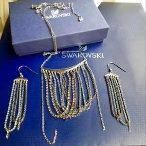 AUTHENTIC Swarovski DRAMA Chain Black & Blue Crystals Necklace & Earrings SET